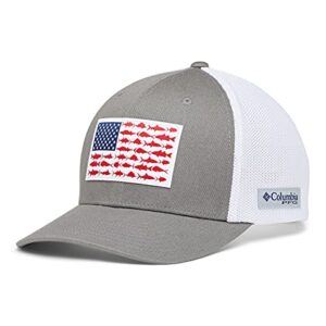 Columbia Unisex PFG Mesh Fischflagge Ball Cap, Titan/Weiß, S/M, Outdoor-Kappe mit atmungsaktivem Mesh und Flexfit-Technologie