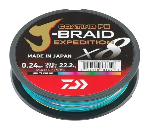 Daiwa J Braid Expedition X8E 0,16mm 300m Multifarbige Angelschnur aus Japan