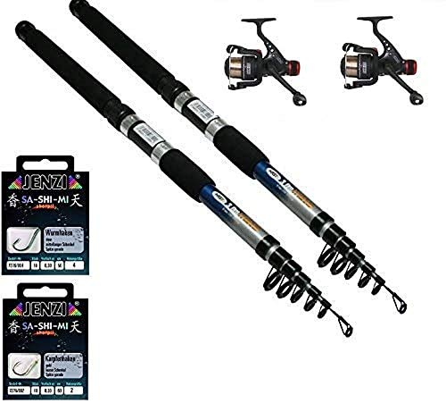 Forellenset Angelset mit 2 Ruten, 2 Rollen, 20 Haken und Fischnahrung für Angler - perfekt für jeden Angler
