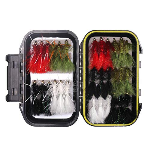 Wooly Bugger Fliegenfischköder Streamer Sortiment in wasserdichter Box, 30 Stück mit verschiedenen Farben und Entenködern für verschiedene Fischarten