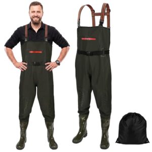 Herren Stiefeln, PVC Angelhose Wasserdicht, Rutschfester Sohle Verstellbarer Hosenträger für Angeln, Autowäsche und Teichreinigung