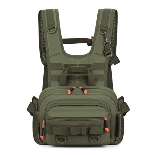 Wasserdichte Angel-Brusttasche mit reflektierendem Design, ideal fuer Ausfluege im Freien, Jagen, Wandern und Outdoor-Aktivitaeten.