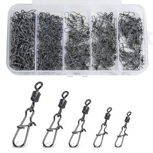 Angelwirbel mit Karabiner für Karpfenangeln, Süß- und Salzwasserangeln sowie Küstenangeln, 200 Stück, verschiedene Größen von #4 bis #14